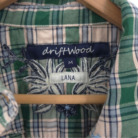 Driftwood "Lana" Pearl Snap Button Plaid Shirt Long Sleeve Embroidered Floral - Picture 13 of 16